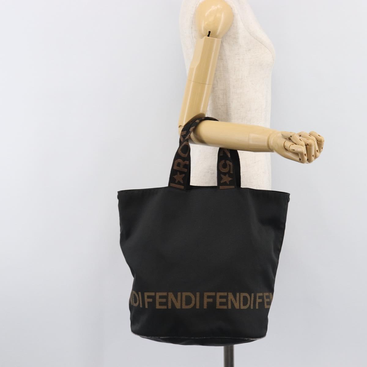 FENDI Hand Bag Canvas Black Auth 203480