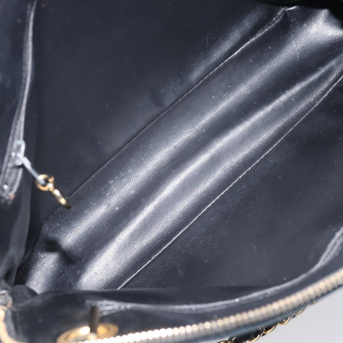 CHANEL Matelasse Chain Shoulder Bag Lamb Skin Black Gold CC Auth 203481V