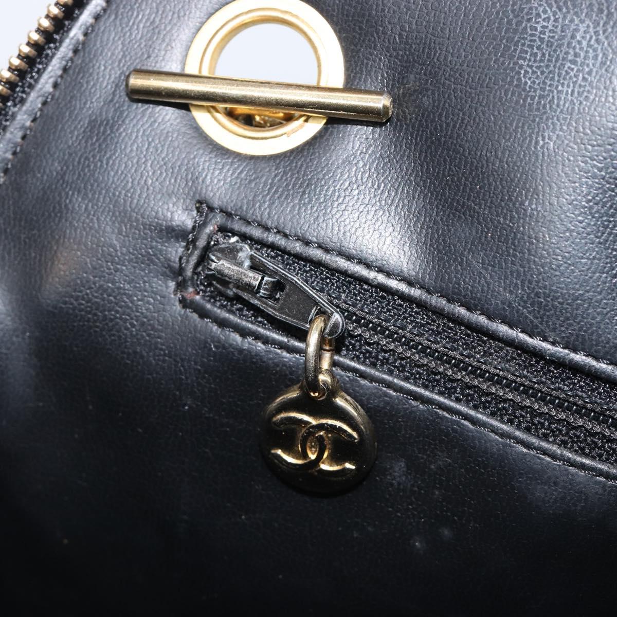 CHANEL Matelasse Chain Shoulder Bag Lamb Skin Black Gold CC Auth 203481V