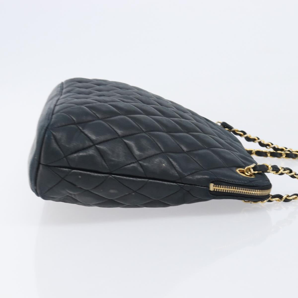 CHANEL Matelasse Chain Shoulder Bag Lamb Skin Black Gold CC Auth 203481V