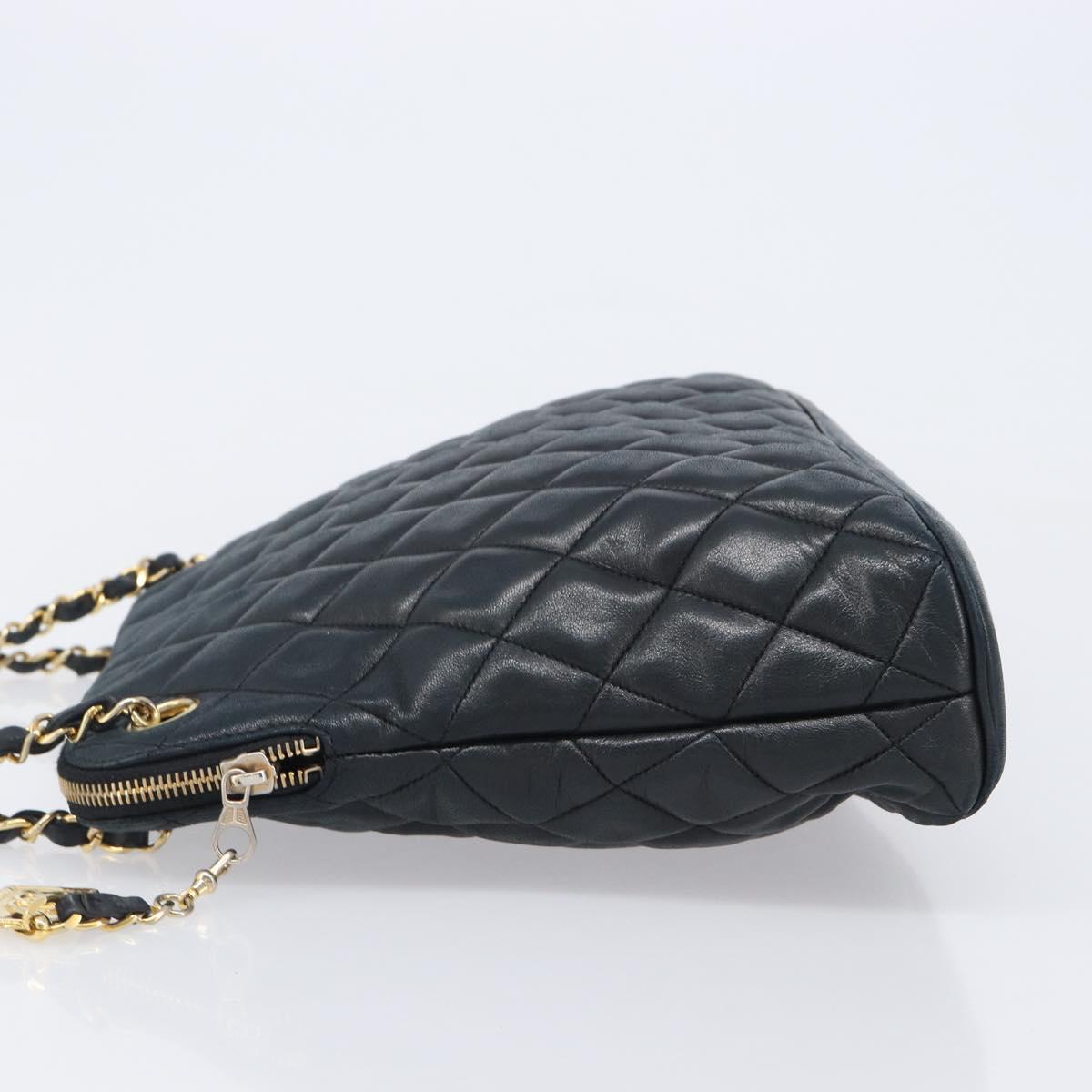 CHANEL Matelasse Chain Shoulder Bag Lamb Skin Black Gold CC Auth 203481V