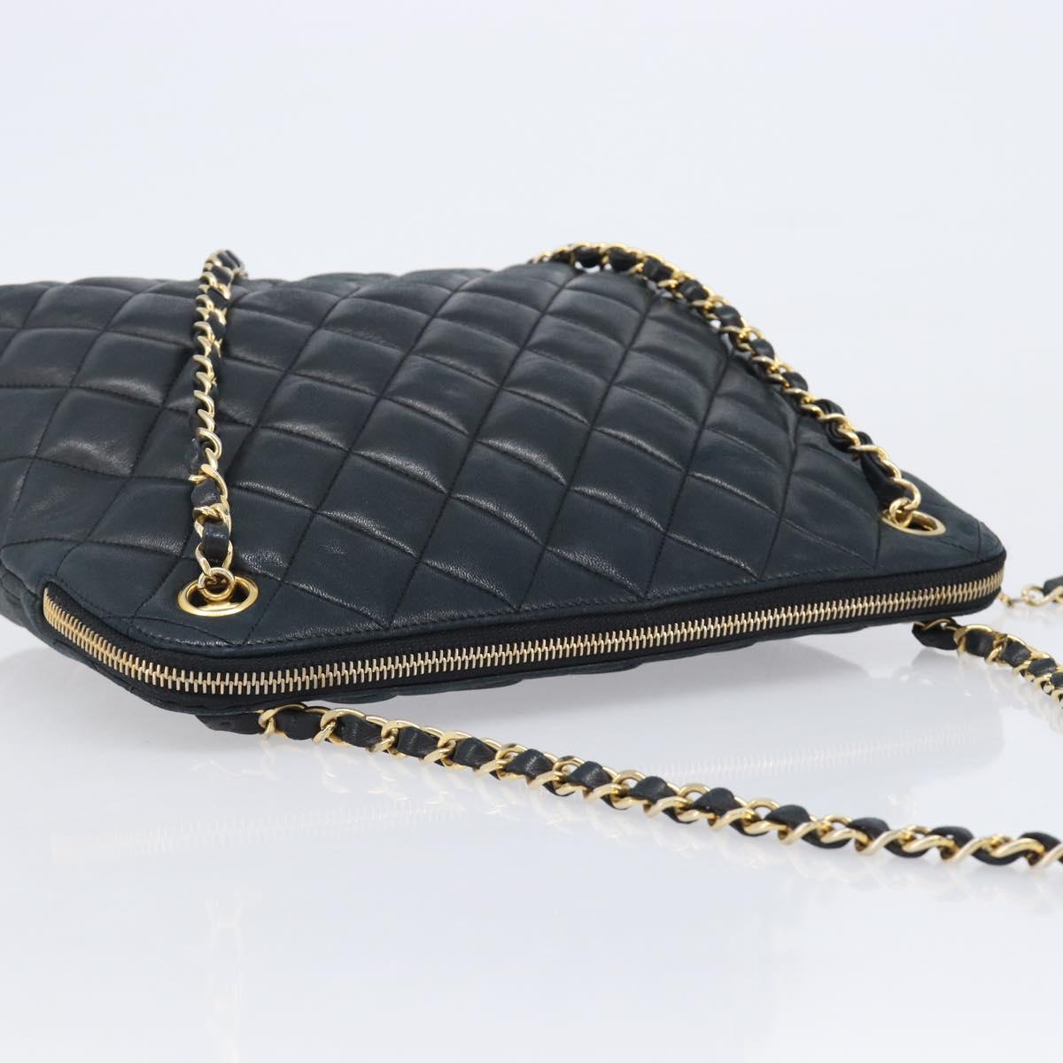 CHANEL Matelasse Chain Shoulder Bag Lamb Skin Black Gold CC Auth 203481V
