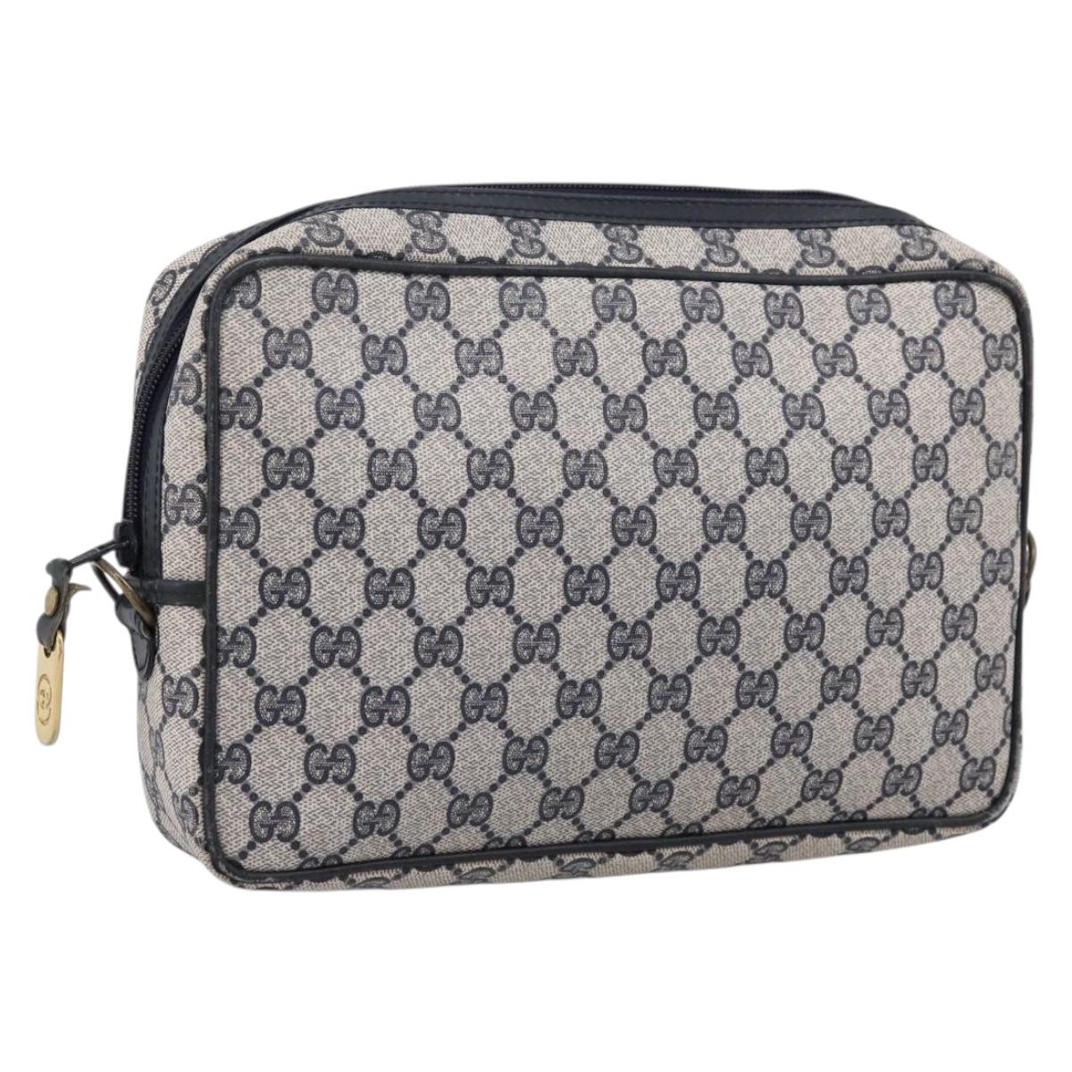 GUCCI GG Supreme Clutch Bag PVC Navy Gold Tone Auth 203482