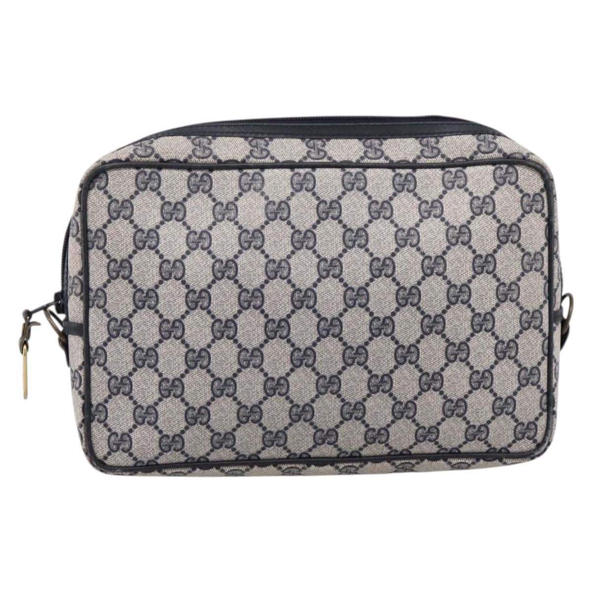 GUCCI GG Supreme Clutch Bag PVC Navy Gold Tone Auth 203482