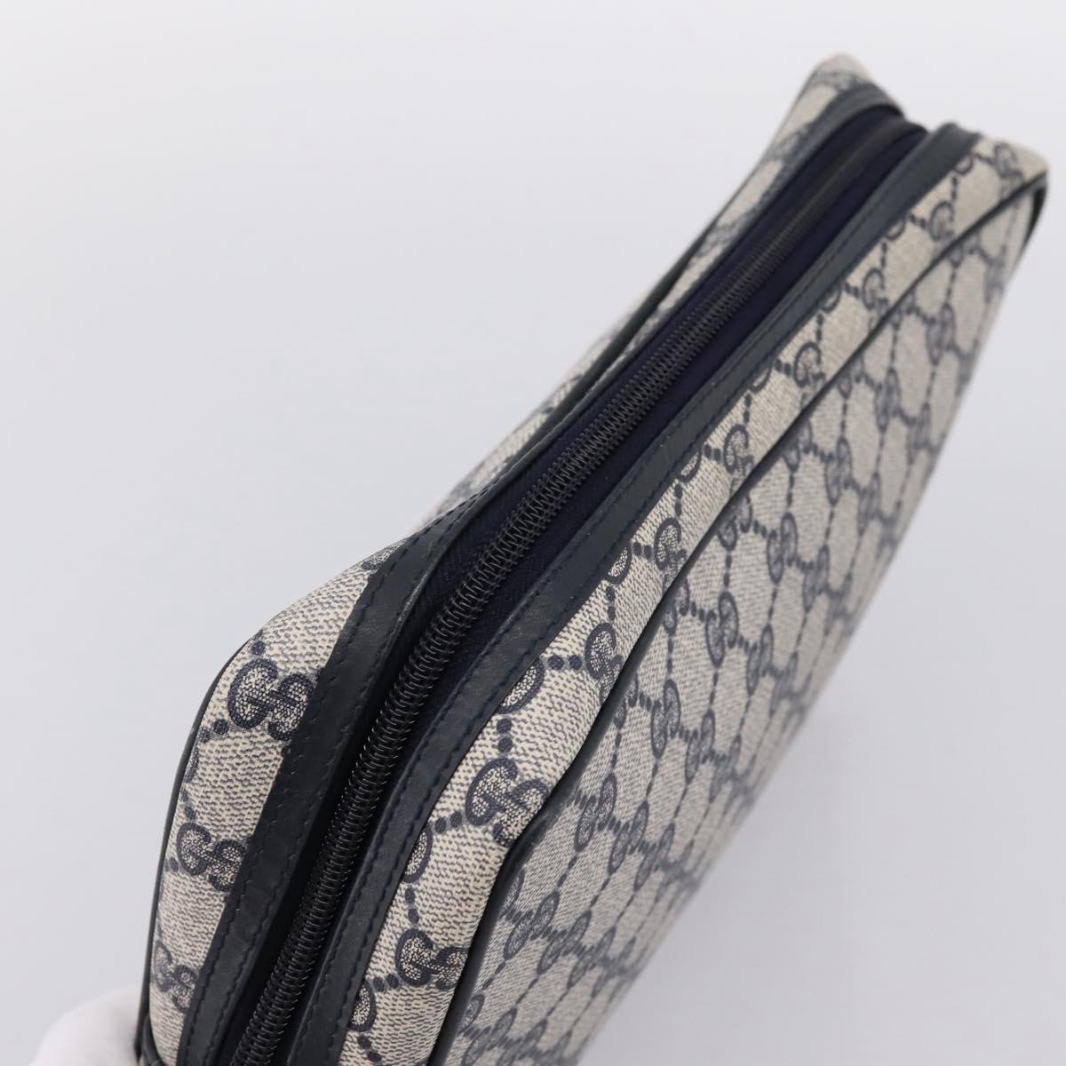 GUCCI GG Supreme Clutch Bag PVC Navy Gold Tone Auth 203482