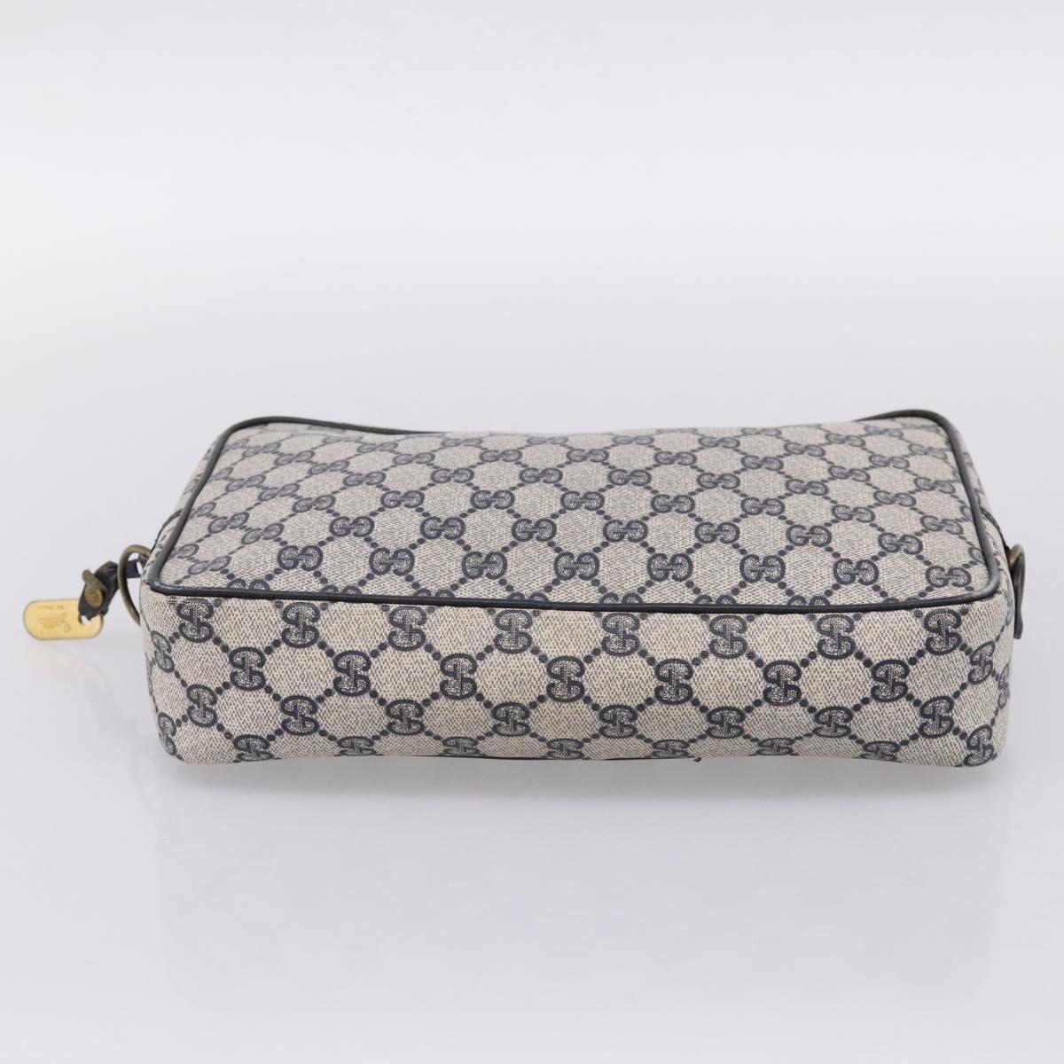 GUCCI GG Supreme Clutch Bag PVC Navy Gold Tone Auth 203482