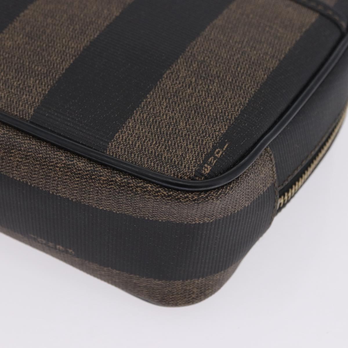 FENDI Pecan Clutch Bag PVC Leather Brown Gold Tone Auth 203483V