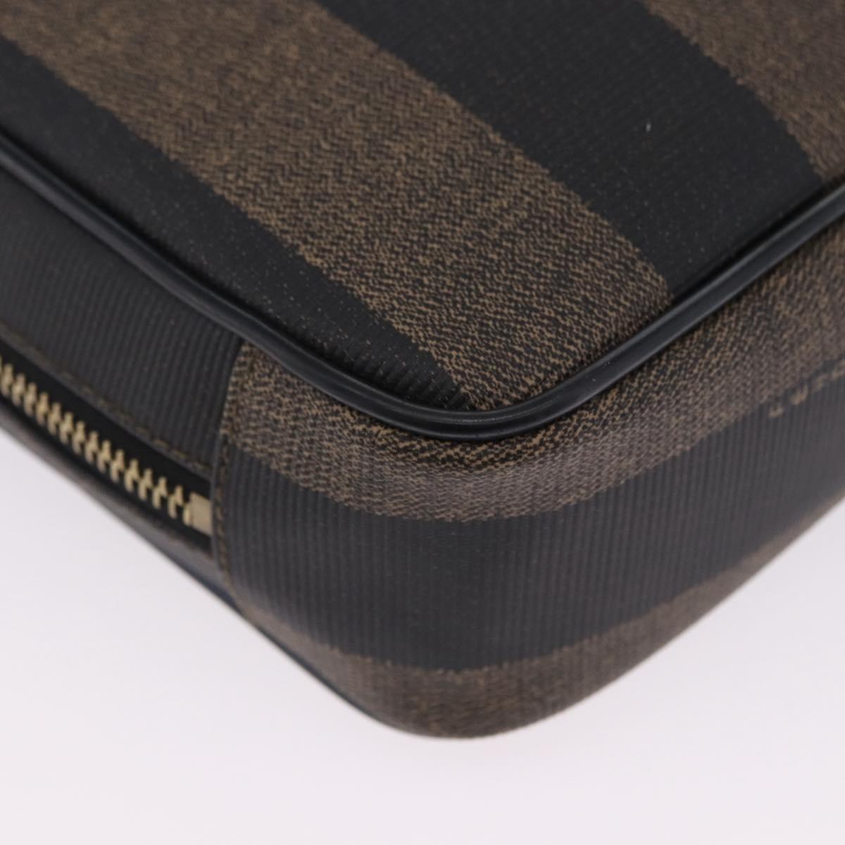 FENDI Pecan Clutch Bag PVC Leather Brown Gold Tone Auth 203483V