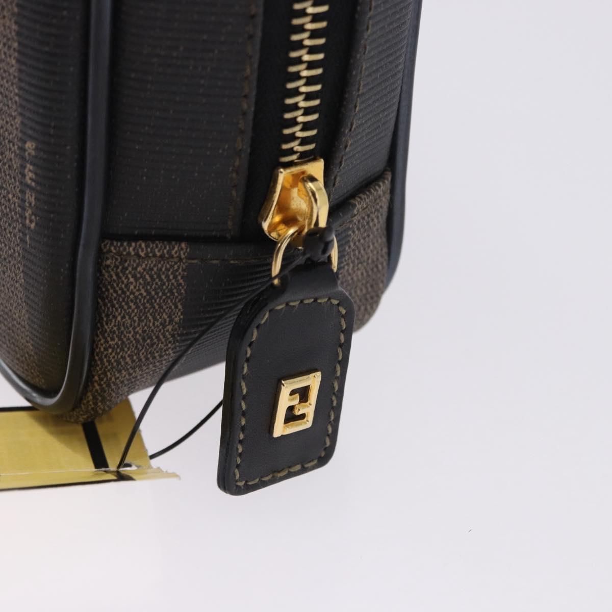 FENDI Pecan Clutch Bag PVC Leather Brown Gold Tone Auth 203483V