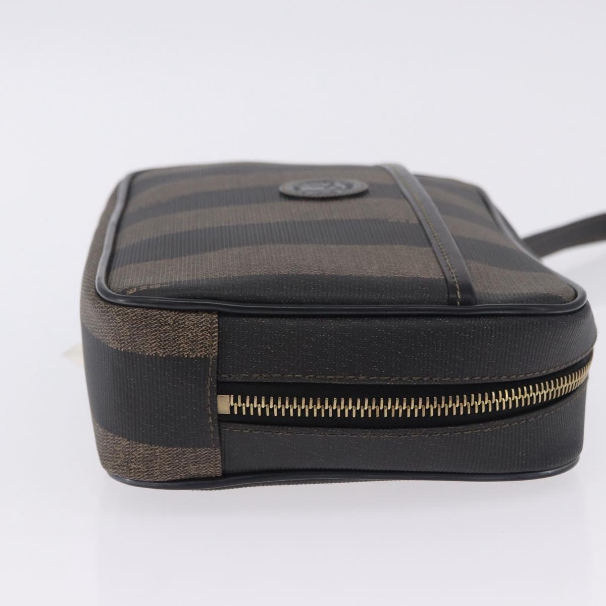 FENDI Pecan Clutch Bag PVC Leather Brown Gold Tone Auth 203483V