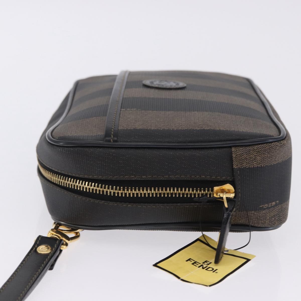 FENDI Pecan Clutch Bag PVC Leather Brown Gold Tone Auth 203483V