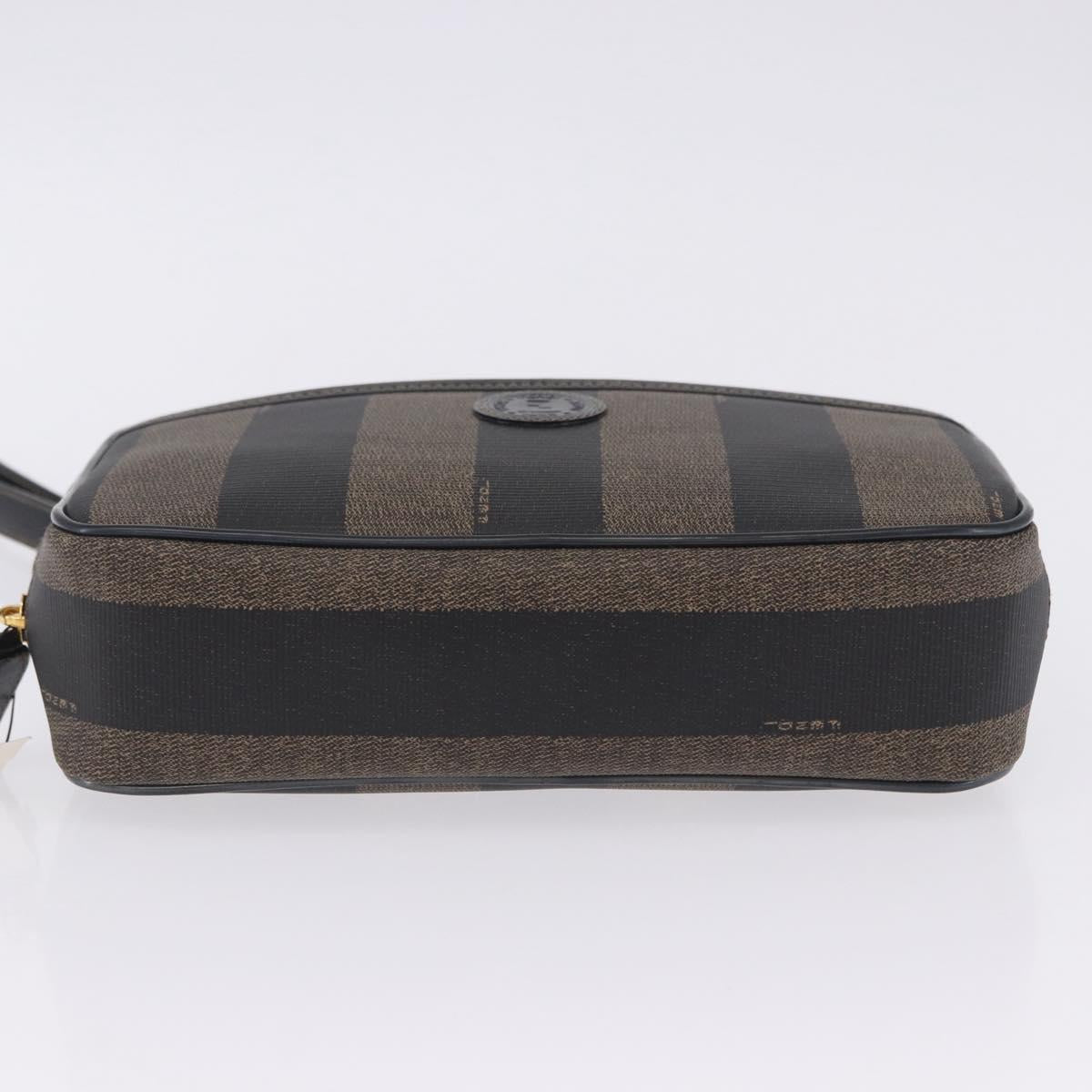 FENDI Pecan Clutch Bag PVC Leather Brown Gold Tone Auth 203483V