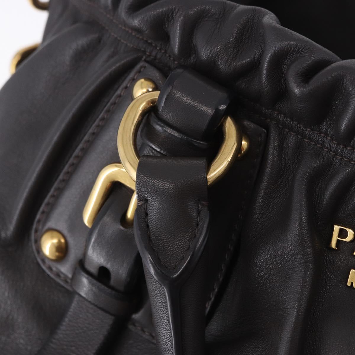 PRADA Hand Bag Leather 2way Brown Gold Auth 203484M