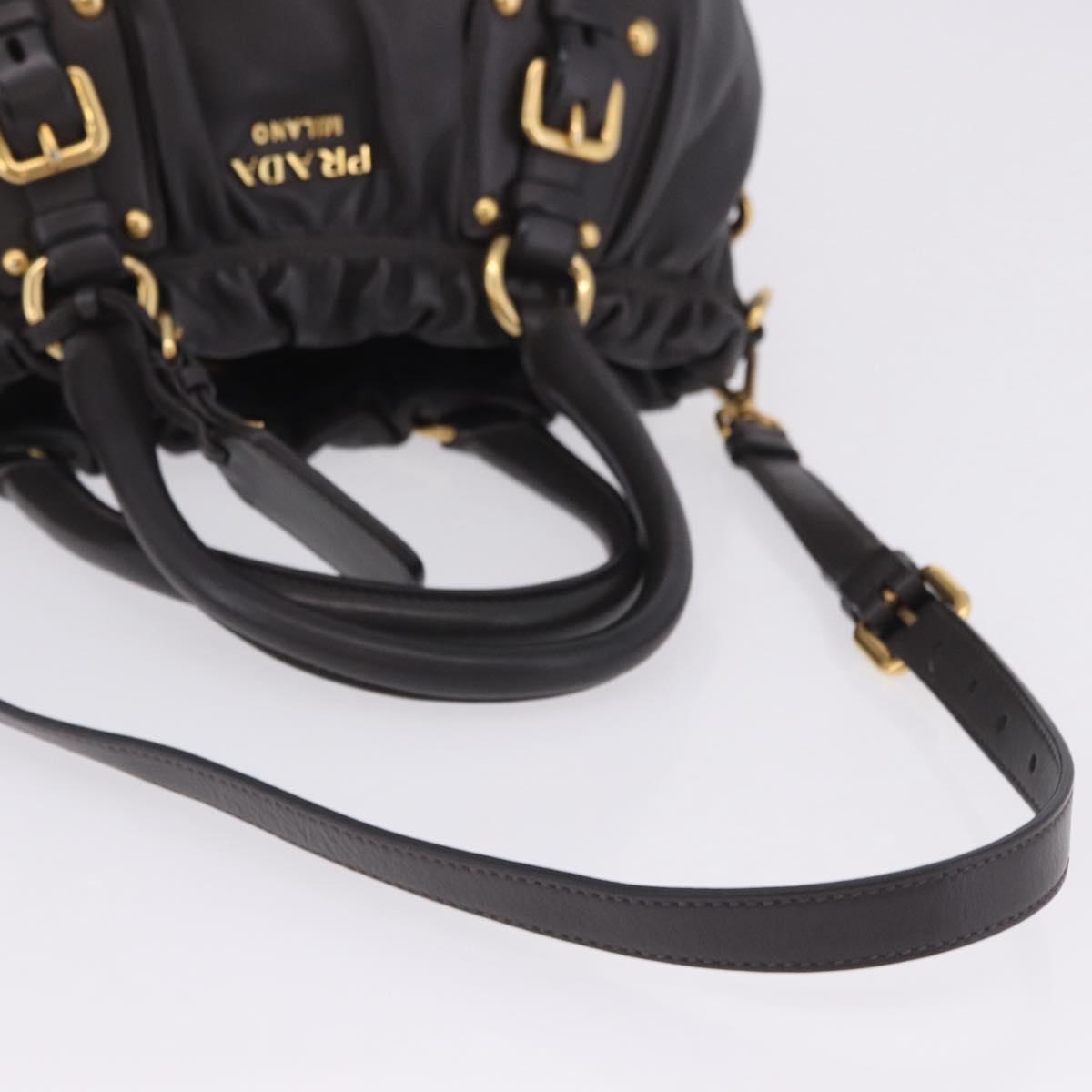 PRADA Hand Bag Leather 2way Brown Gold Auth 203484M