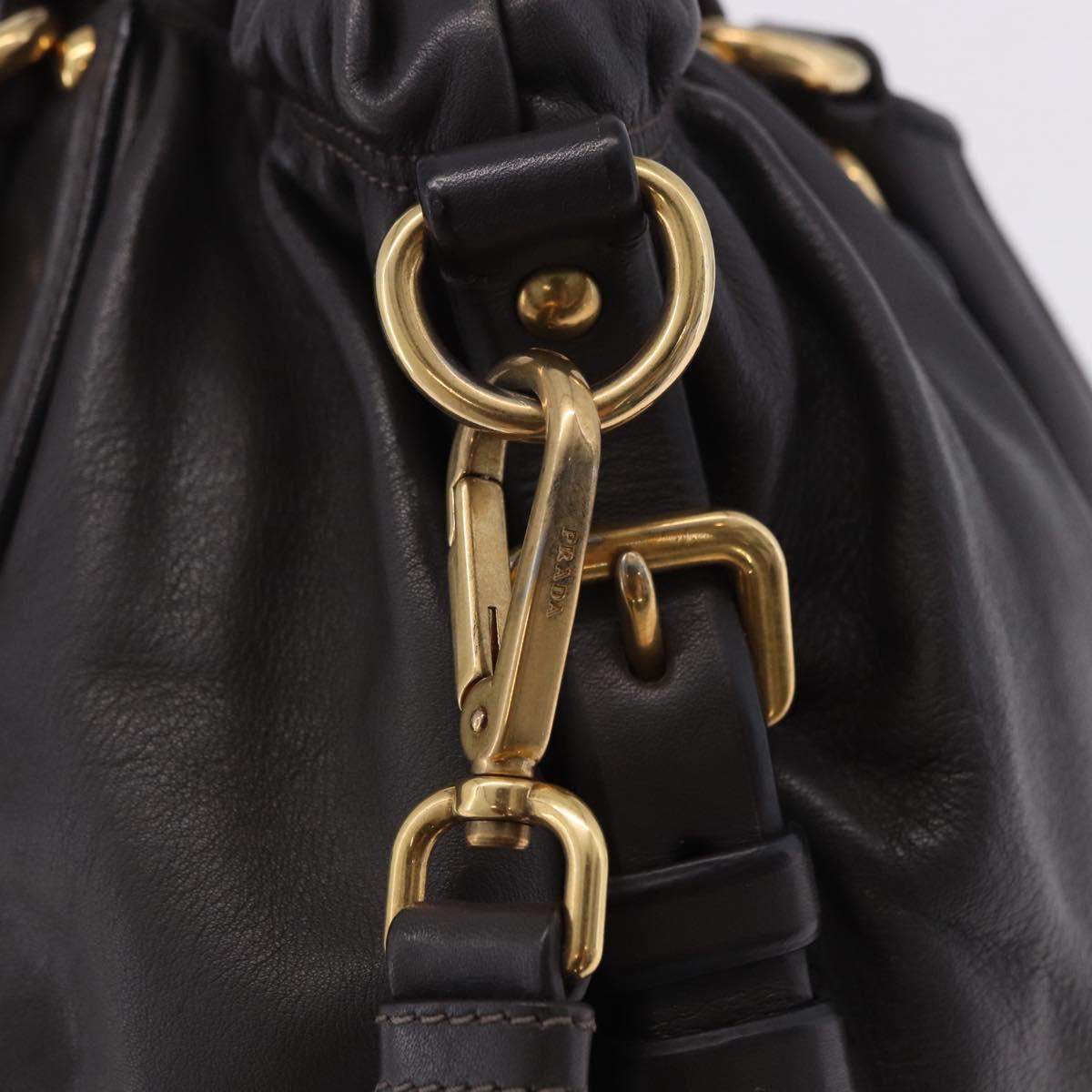 PRADA Hand Bag Leather 2way Brown Gold Auth 203484M