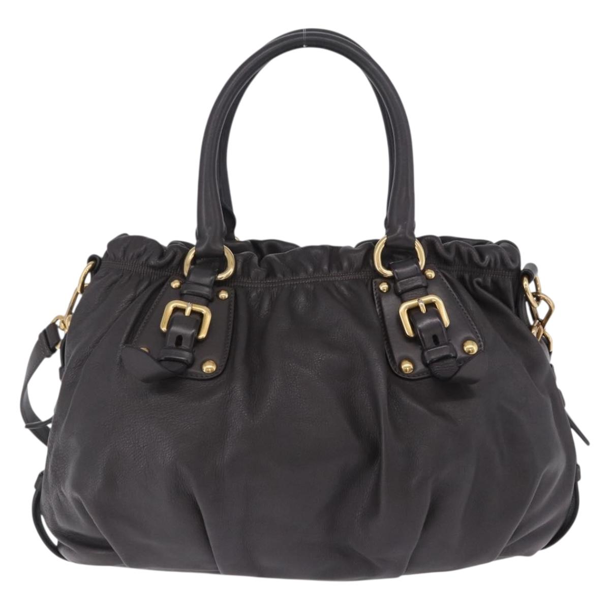 PRADA Hand Bag Leather 2way Brown Gold Auth 203484M