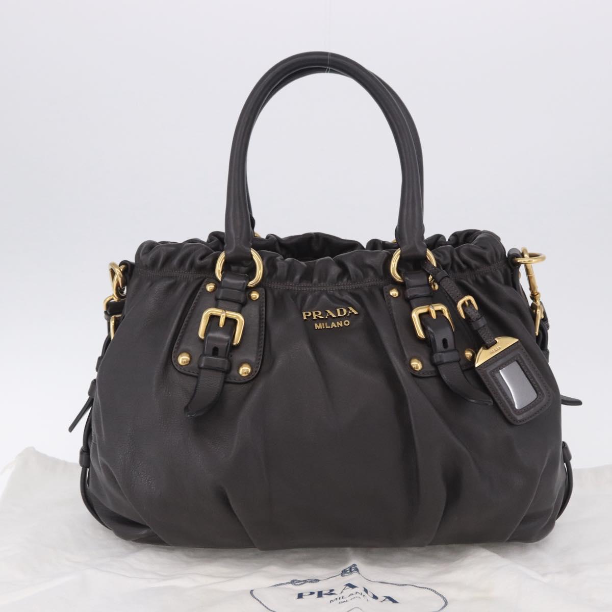 PRADA Hand Bag Leather 2way Brown Gold Auth 203484M