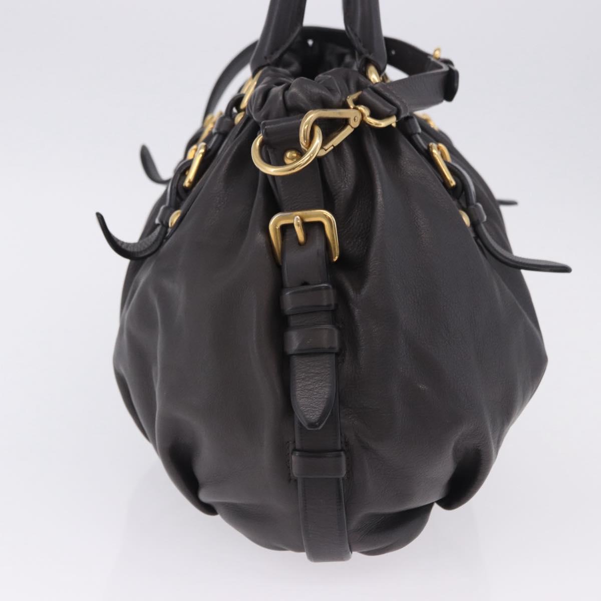 PRADA Hand Bag Leather 2way Brown Gold Auth 203484M