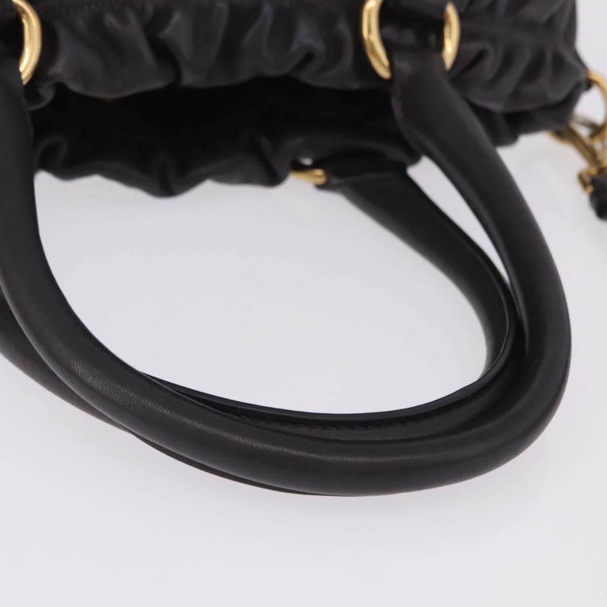 PRADA Hand Bag Leather 2way Brown Gold Auth 203484M
