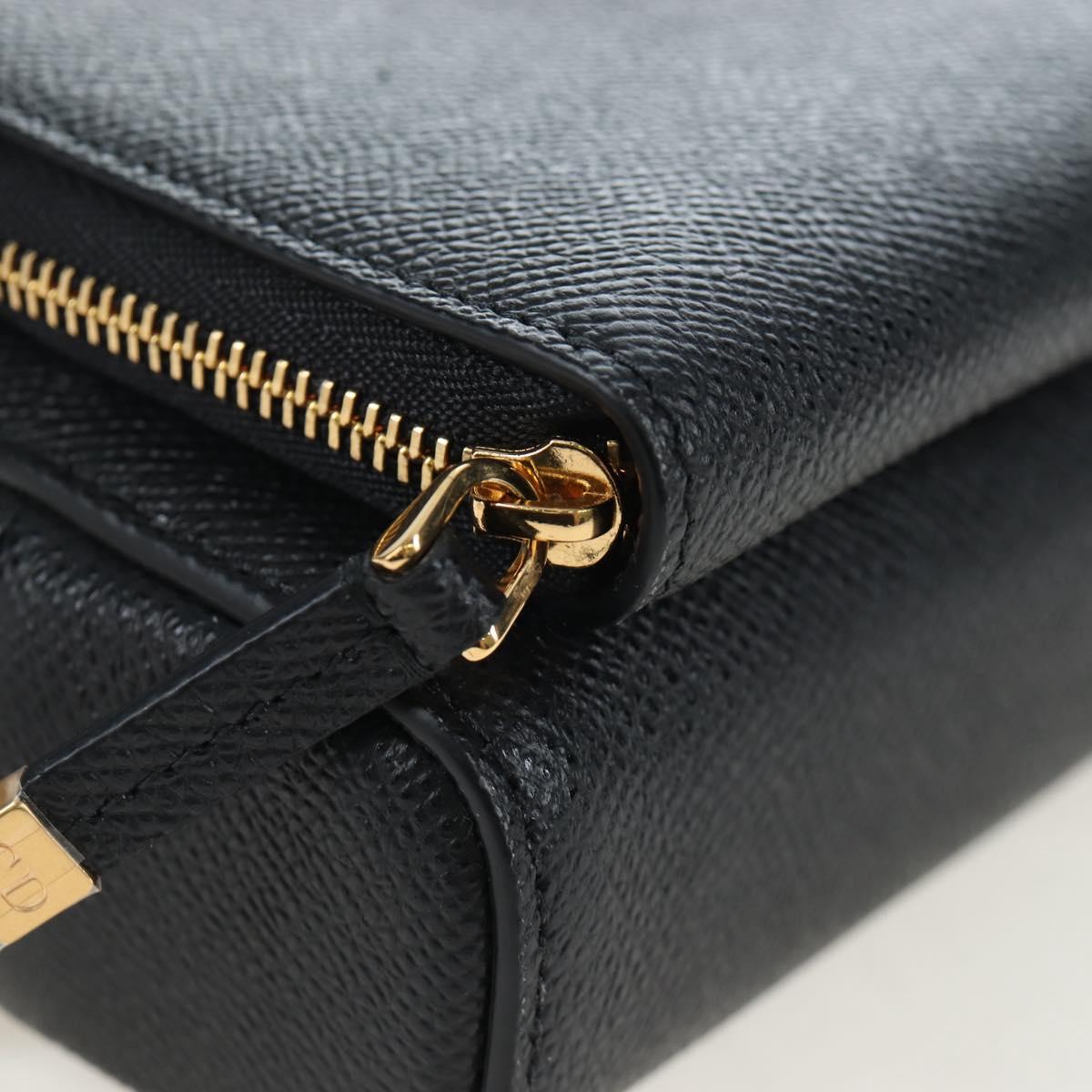 Christian Dior Karo Double Pouch Shoulder Bag Leather Black Gold Auth 203485M