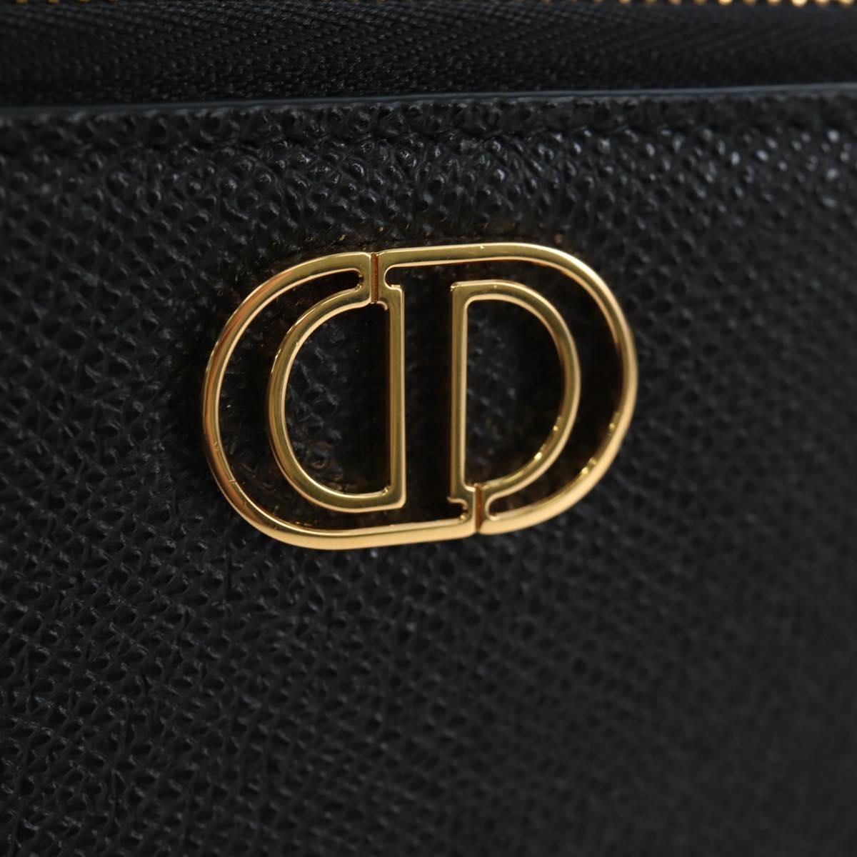 Christian Dior Karo Double Pouch Shoulder Bag Leather Black Gold Auth 203485M
