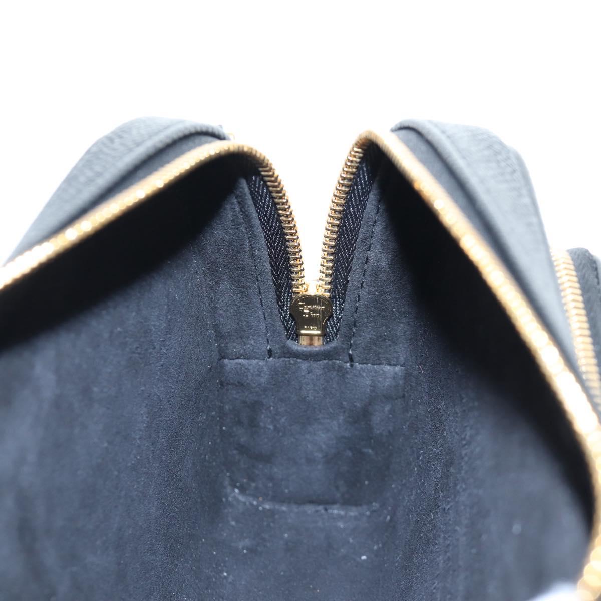 Christian Dior Karo Double Pouch Shoulder Bag Leather Black Gold Auth 203485M