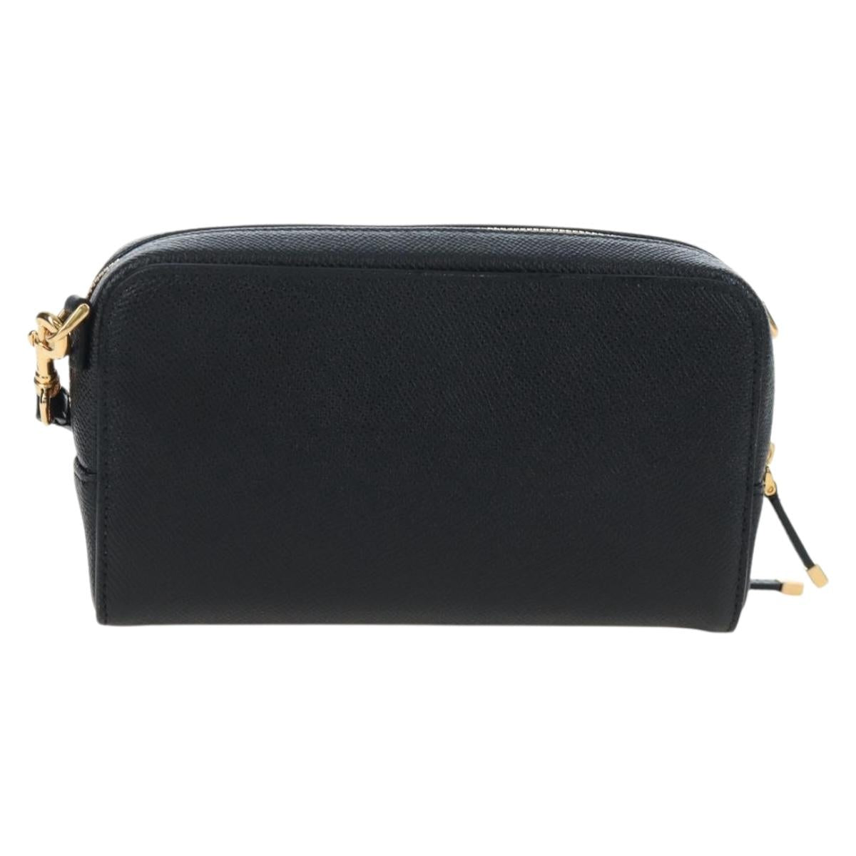 Christian Dior Karo Double Pouch Shoulder Bag Leather Black Gold Auth 203485M