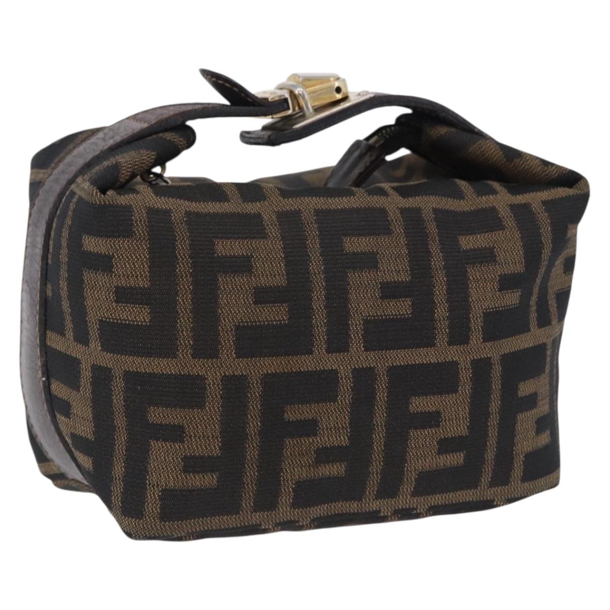 FENDI Zucca Canvas Hand Bag Black Brown Auth 203488