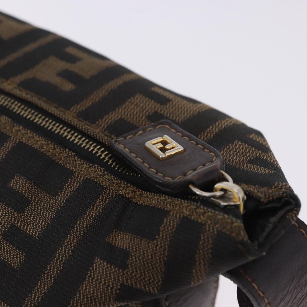 FENDI Zucca Canvas Hand Bag Black Brown Auth 203488