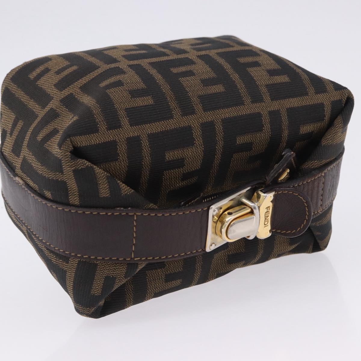FENDI Zucca Canvas Hand Bag Black Brown Auth 203488