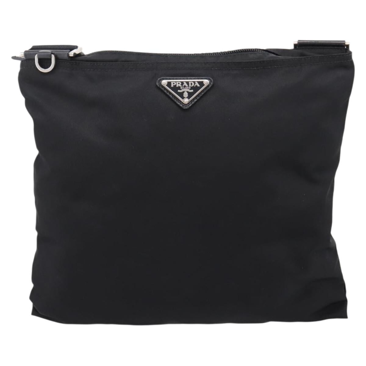 PRADA Shoulder Bag Nylon Black Silver Auth 203489A