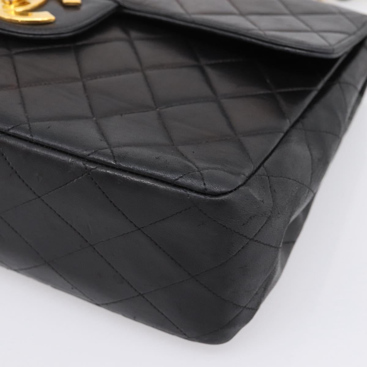 CHANEL Big Matelasse 30 Chain Shoulder Bag Lamb Skin Black Gold CC Auth 203491SAV