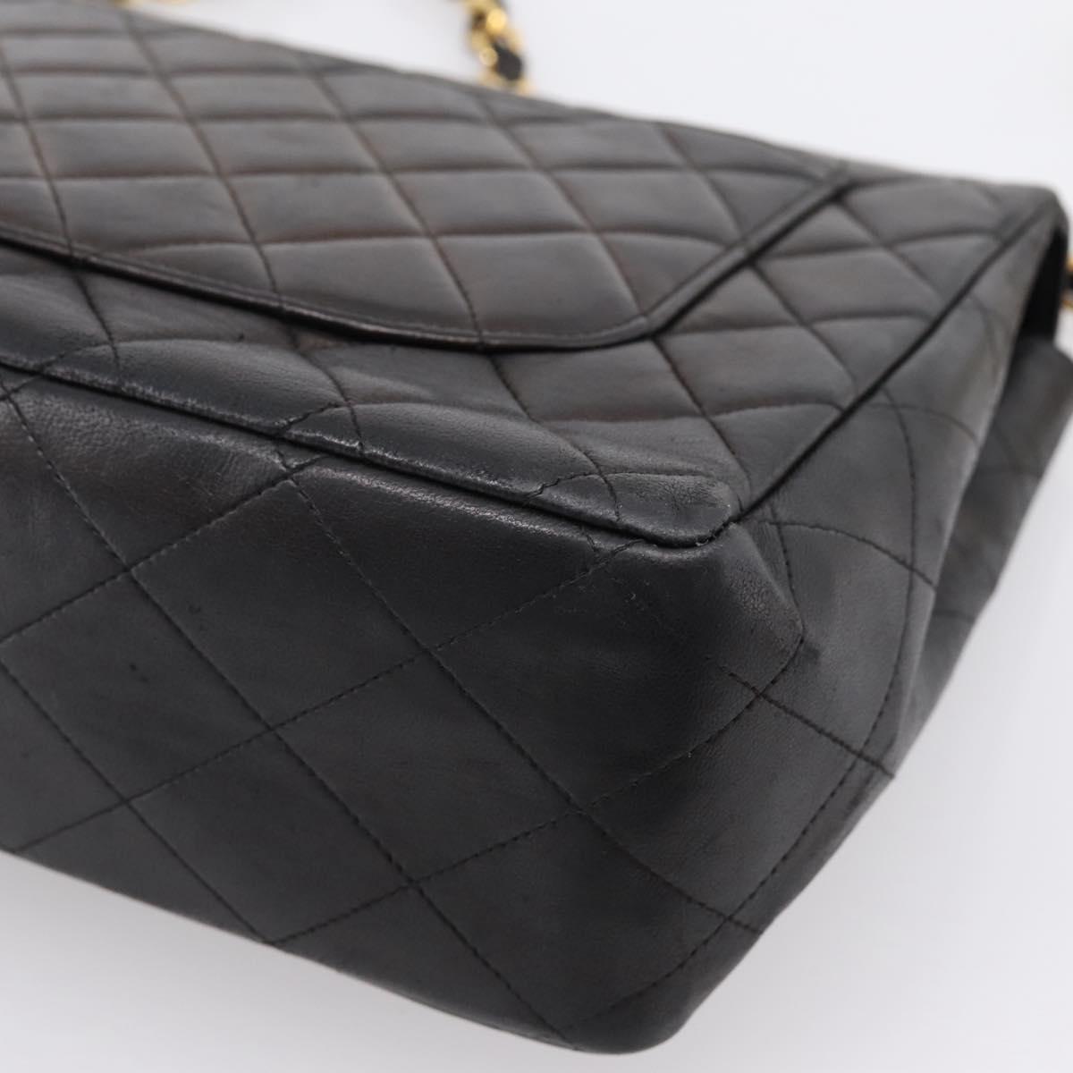 CHANEL Big Matelasse 30 Chain Shoulder Bag Lamb Skin Black Gold CC Auth 203491SAV