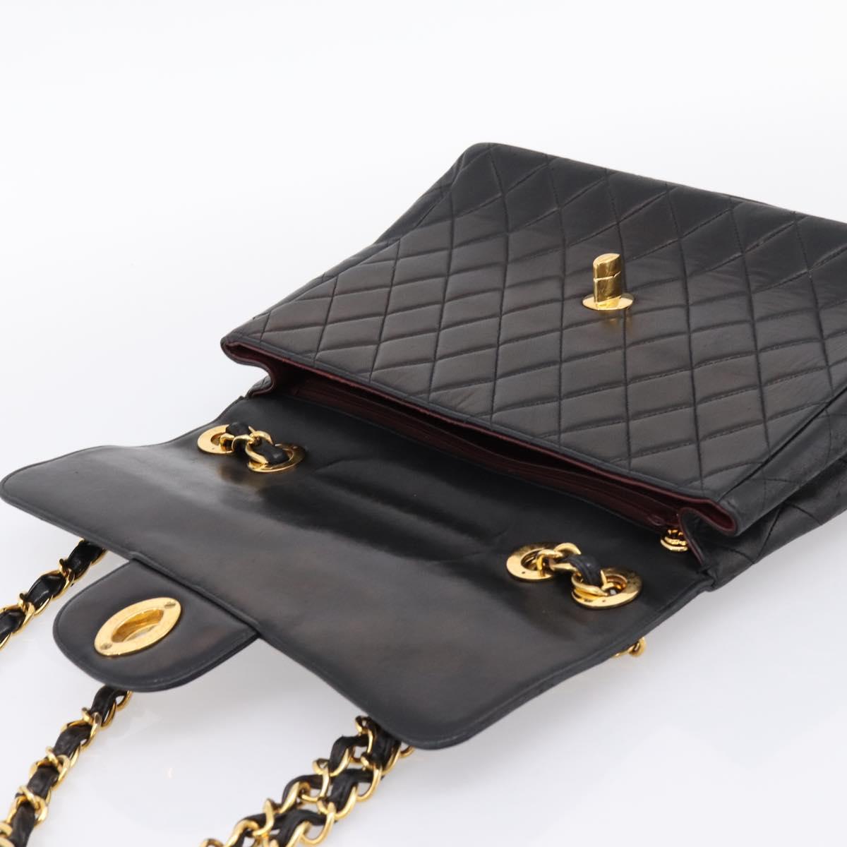 CHANEL Big Matelasse 30 Chain Shoulder Bag Lamb Skin Black Gold CC Auth 203491SAV