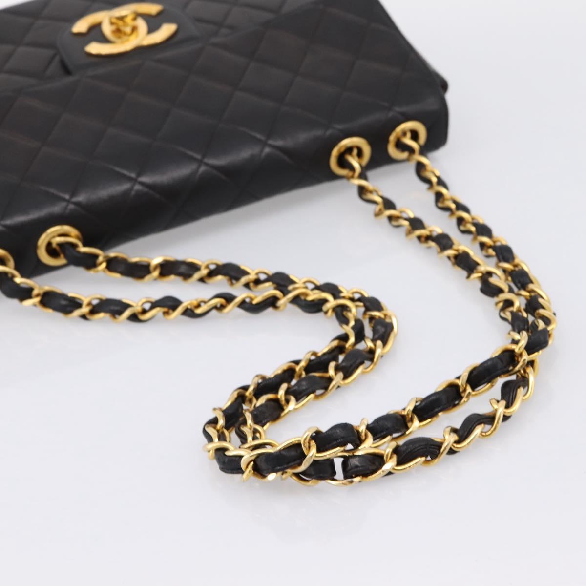 CHANEL Big Matelasse 30 Chain Shoulder Bag Lamb Skin Black Gold CC Auth 203491SAV