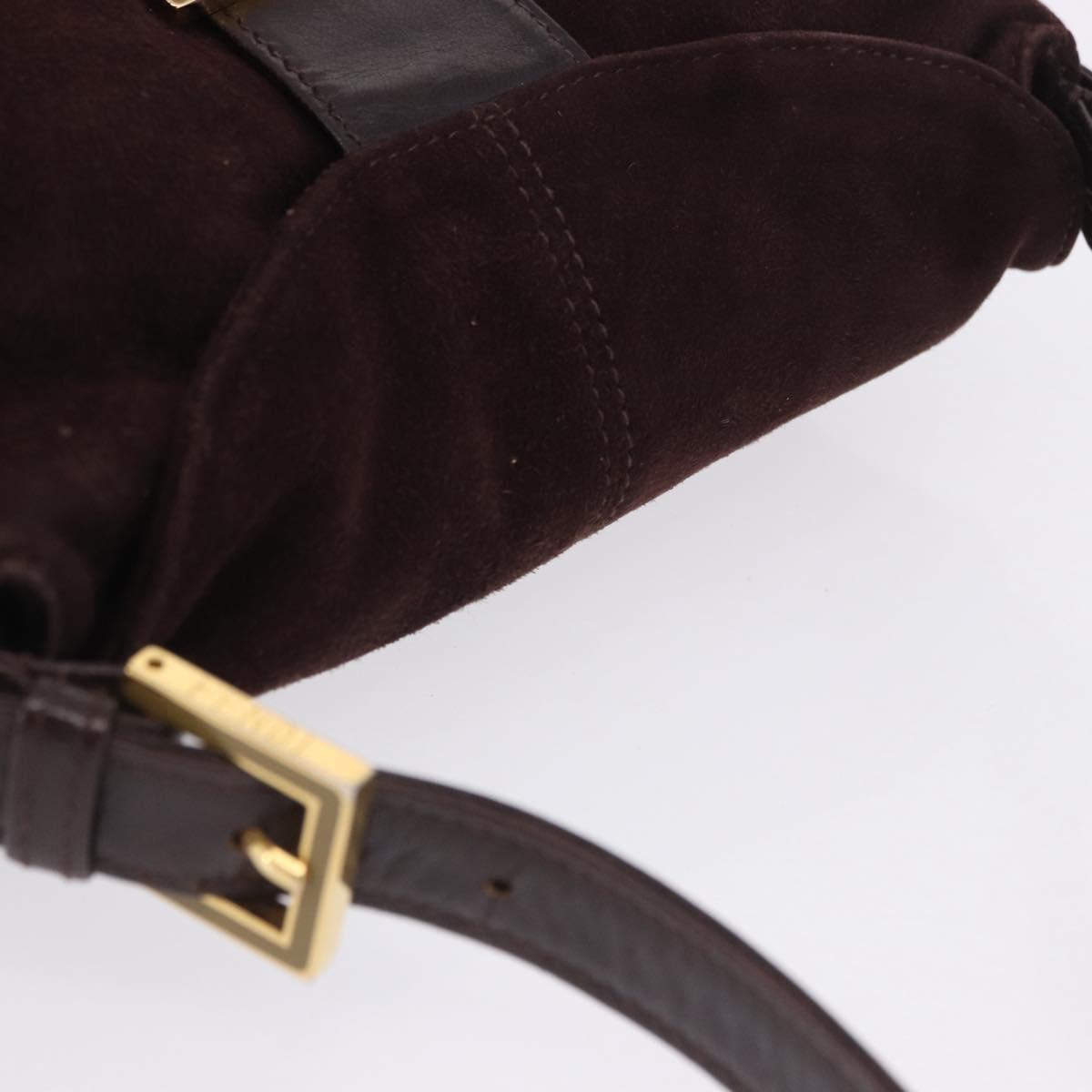FENDI Mamma Baguette Shoulder Bag Suede Brown Gold Auth 203494V