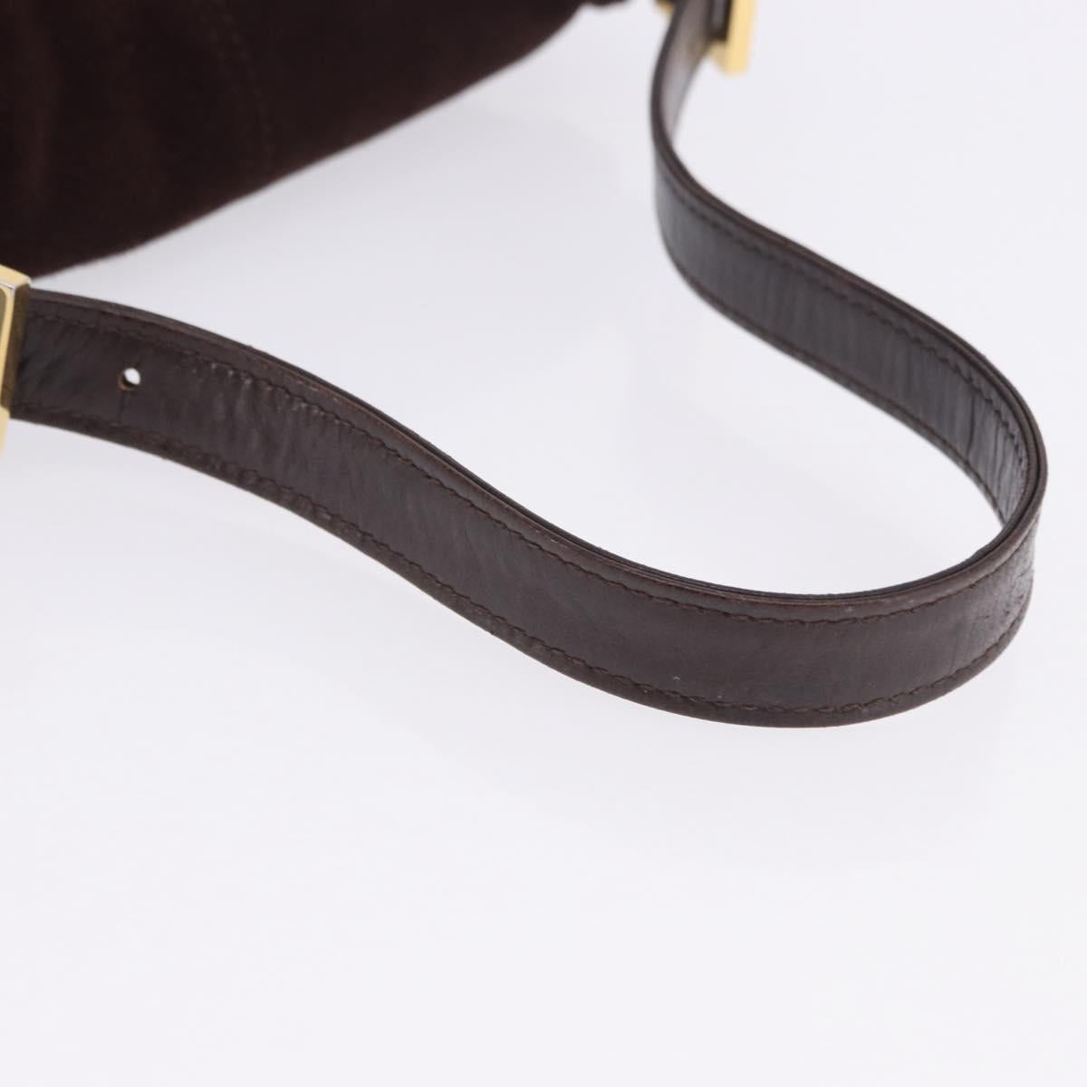FENDI Mamma Baguette Shoulder Bag Suede Brown Gold Auth 203494V
