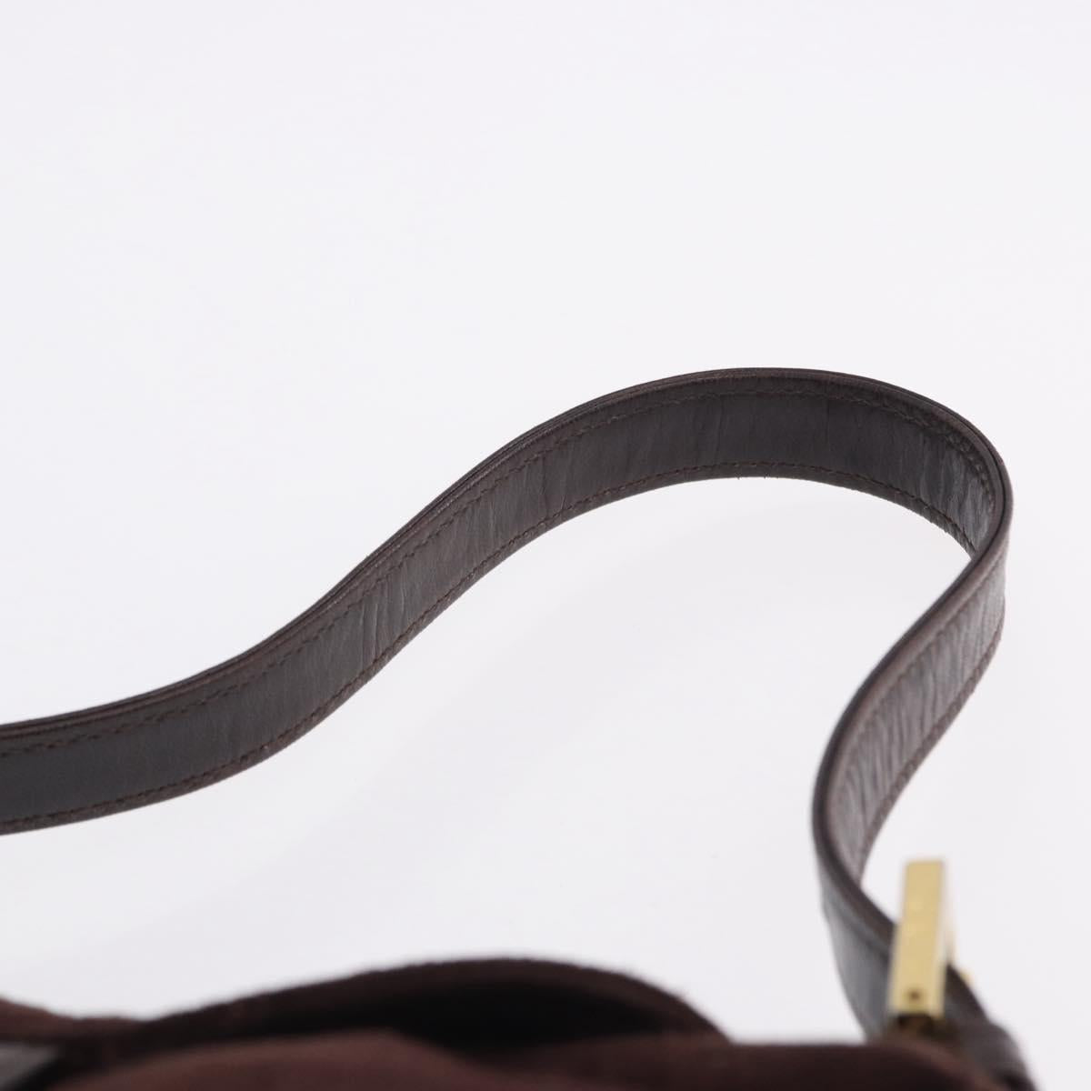 FENDI Mamma Baguette Shoulder Bag Suede Brown Gold Auth 203494V