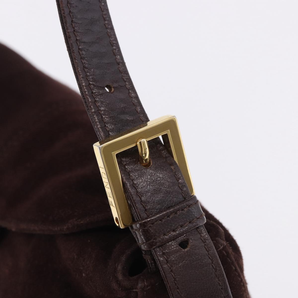 FENDI Mamma Baguette Shoulder Bag Suede Brown Gold Auth 203494V