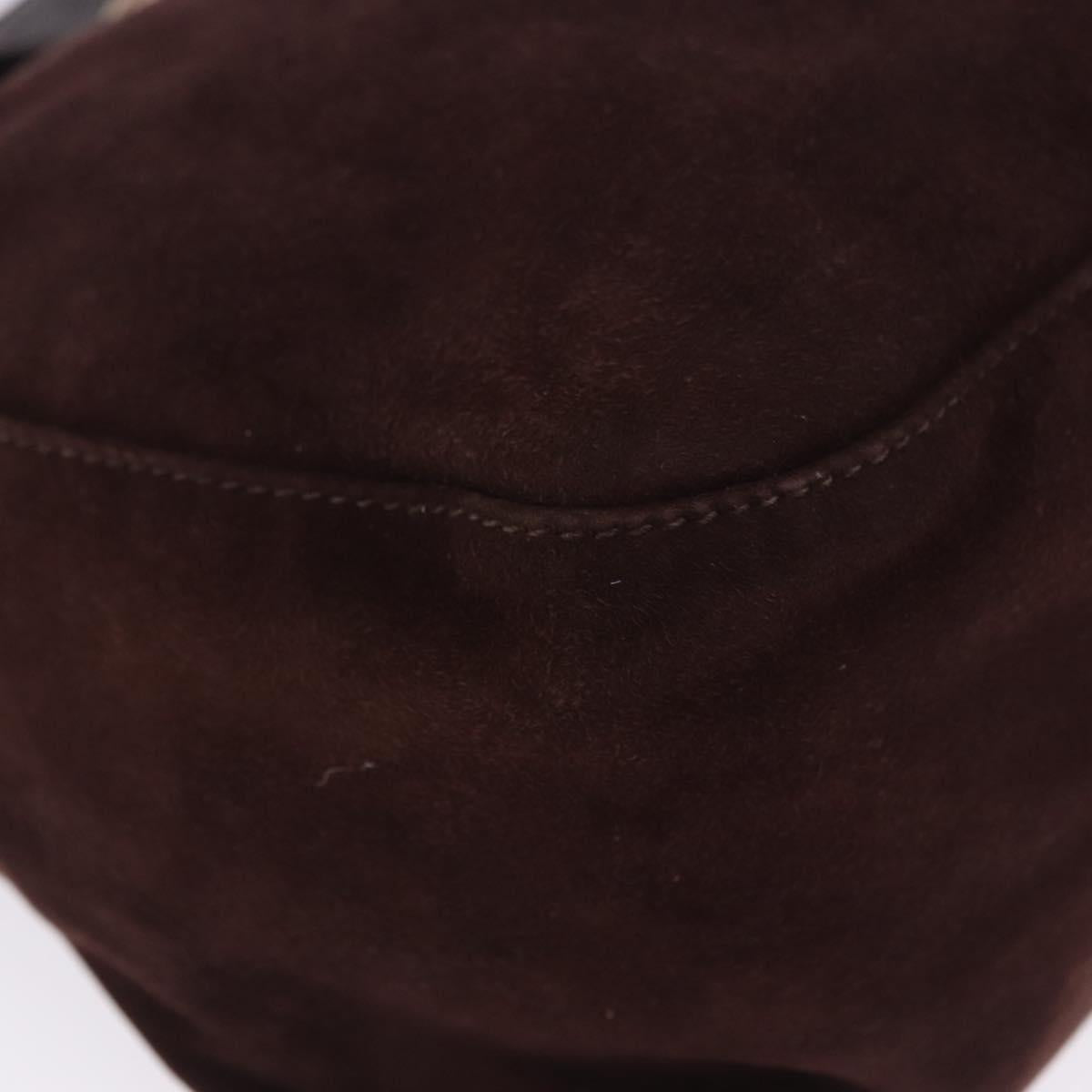 FENDI Mamma Baguette Shoulder Bag Suede Brown Gold Auth 203494V