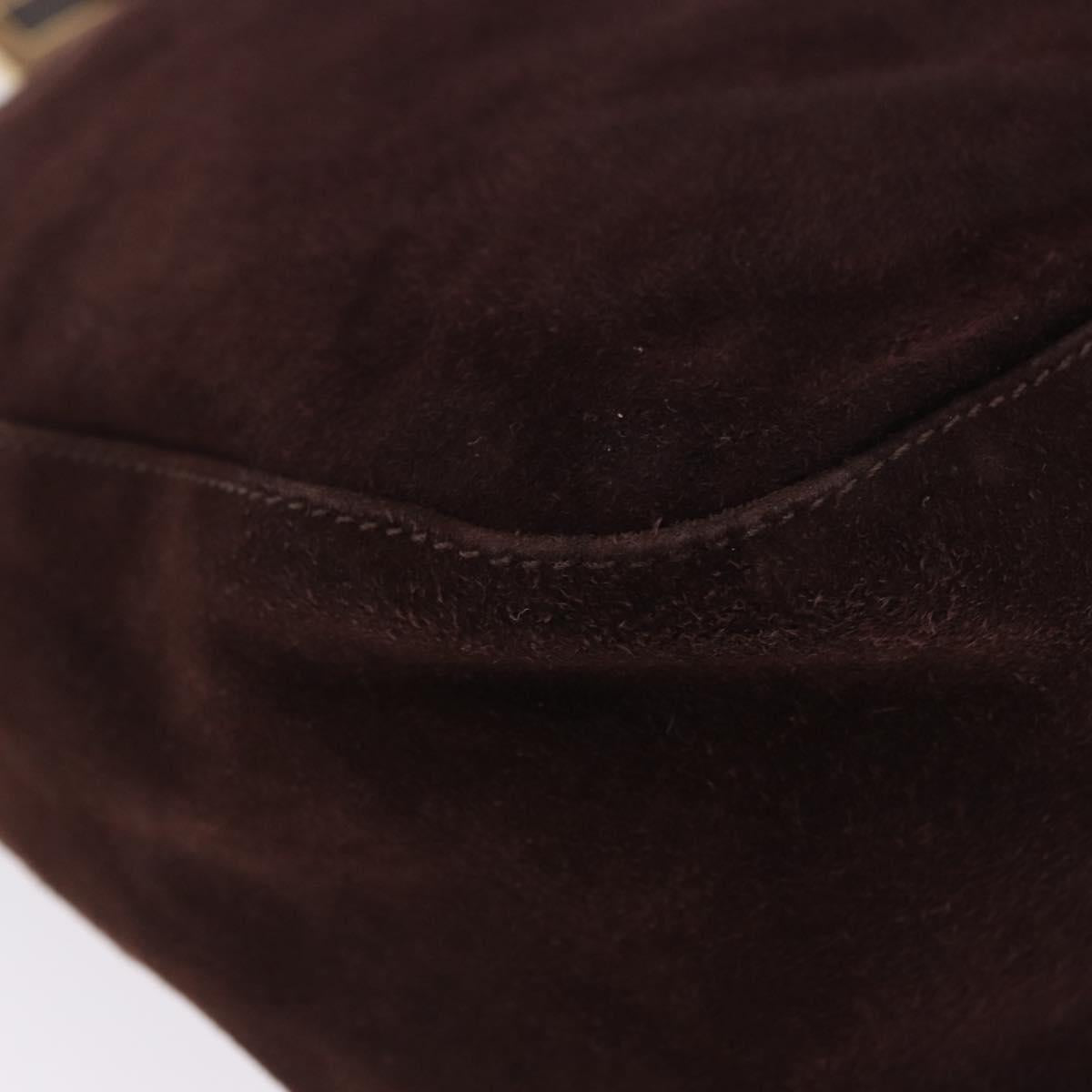 FENDI Mamma Baguette Shoulder Bag Suede Brown Gold Auth 203494V