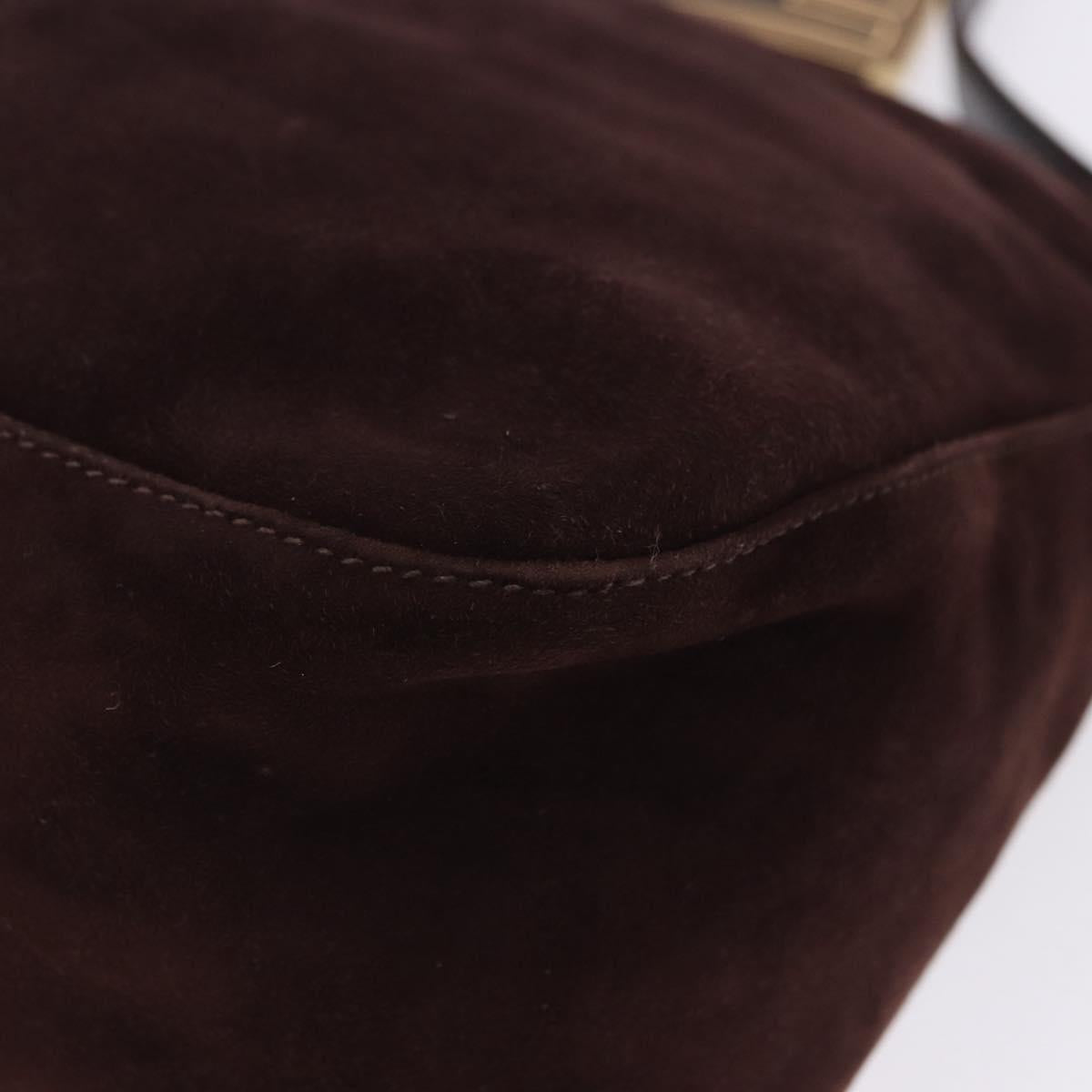 FENDI Mamma Baguette Shoulder Bag Suede Brown Gold Auth 203494V