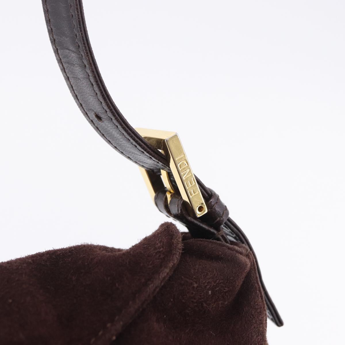 FENDI Mamma Baguette Shoulder Bag Suede Brown Gold Auth 203494V