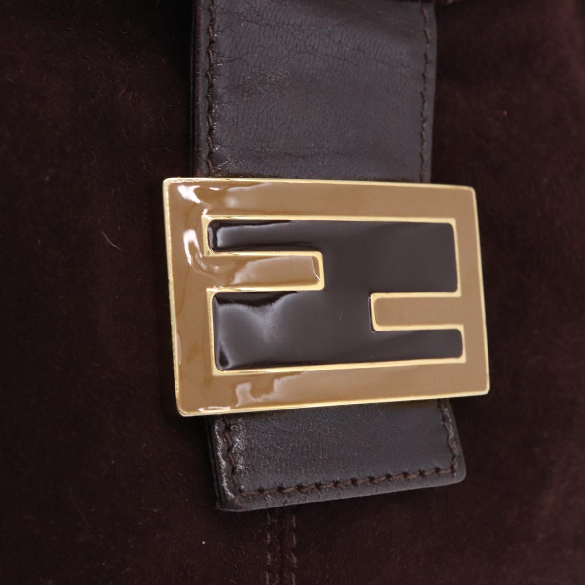 FENDI Mamma Baguette Shoulder Bag Suede Brown Gold Auth 203494V