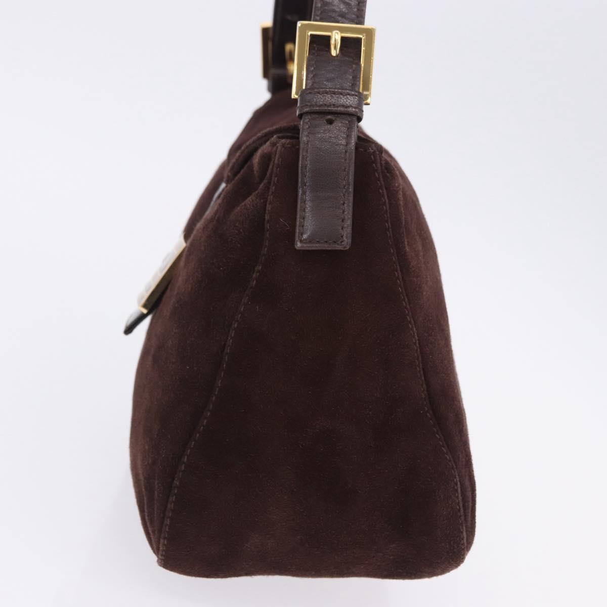 FENDI Mamma Baguette Shoulder Bag Suede Brown Gold Auth 203494V