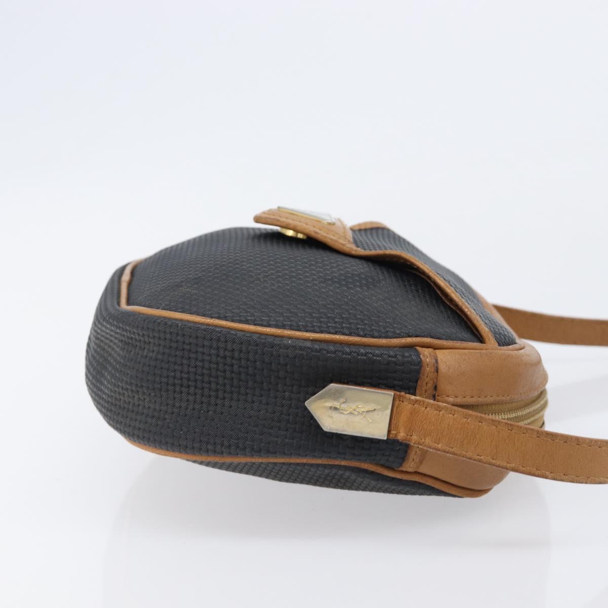 SAINT LAURENT Shoulder Bag PVC Canvas Black Gold Auth 203496
