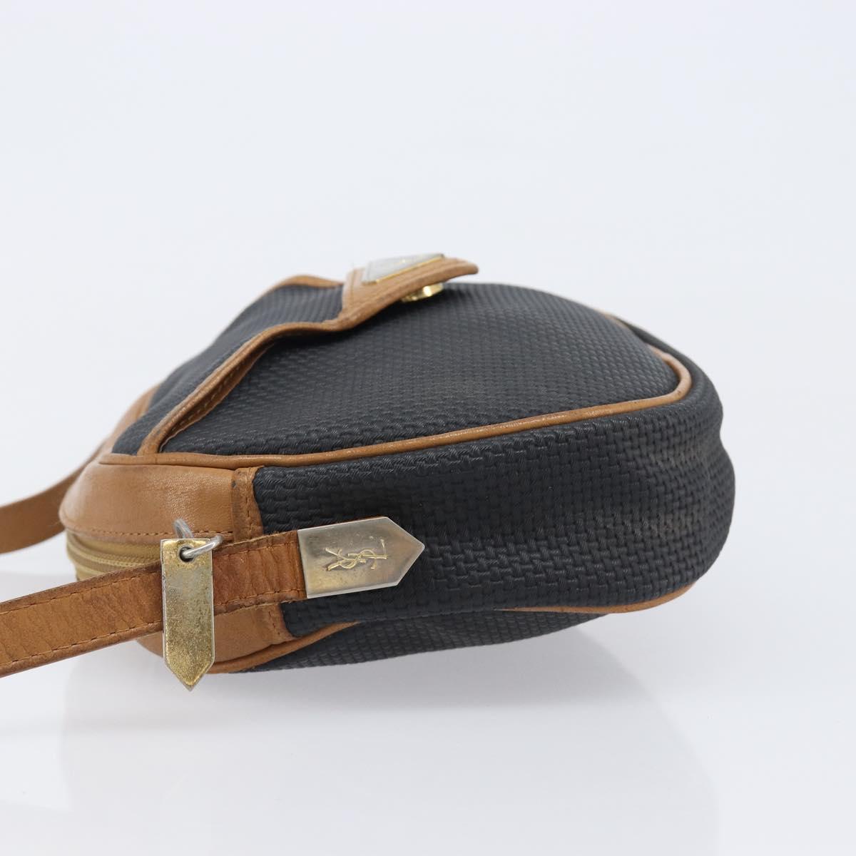 SAINT LAURENT Shoulder Bag PVC Canvas Black Gold Auth 203496