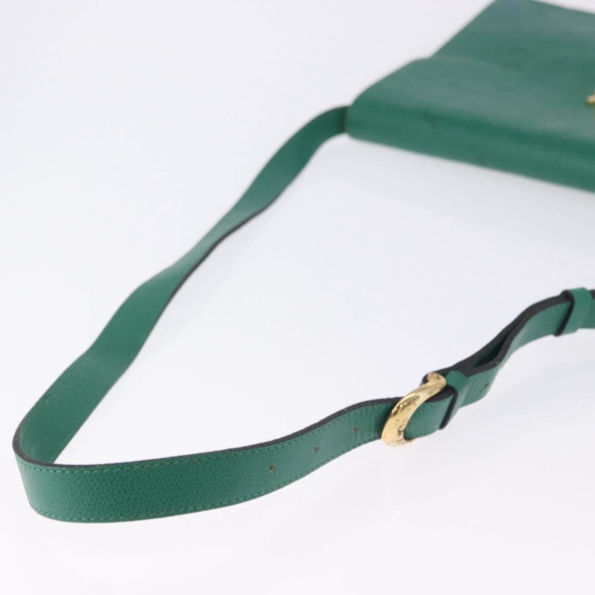 SAINT LAURENT Shoulder Bag Leather Green Gold Tone Auth 203497