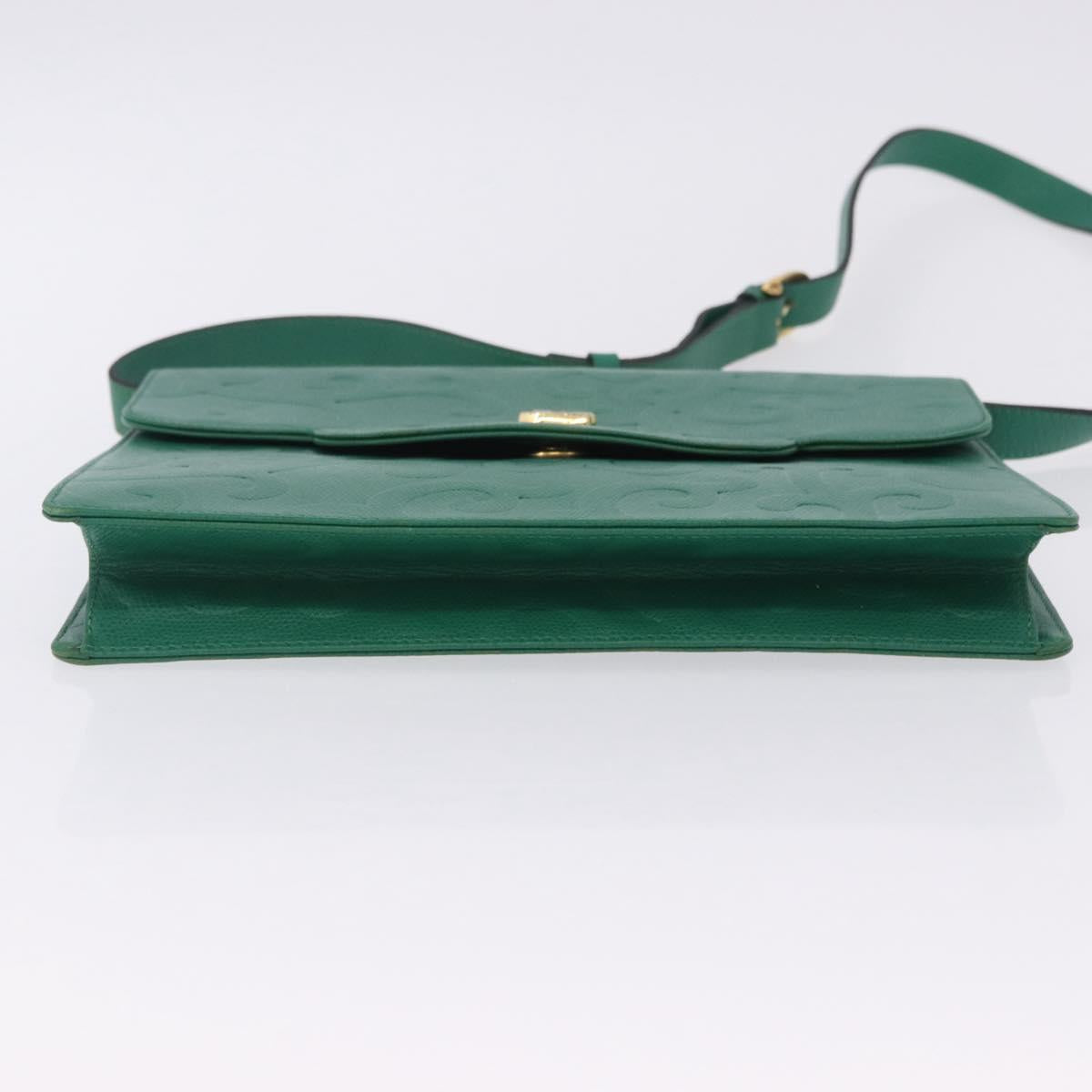 SAINT LAURENT Shoulder Bag Leather Green Gold Tone Auth 203497