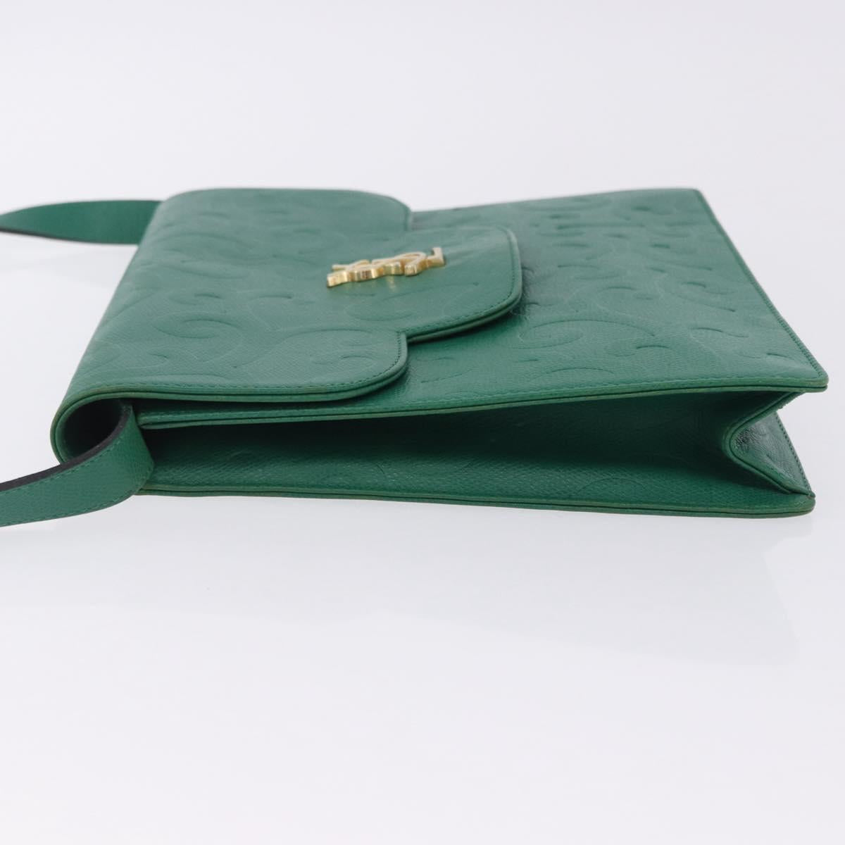 SAINT LAURENT Shoulder Bag Leather Green Gold Tone Auth 203497